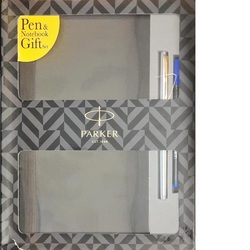 PARKER FOLIO Stainless Steel Gold Trim Roller Ball Pen and Diary Gift Set